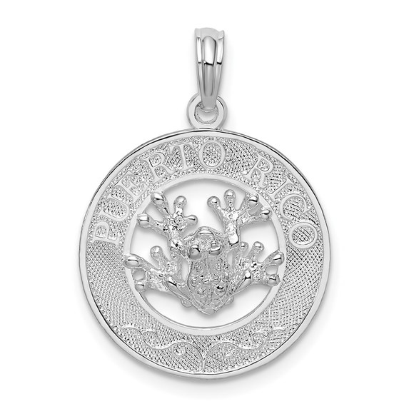 925 Sterling Silver Travel Puerto Rico Circle Frog Charm Necklace Pendant - Picture 1 of 4